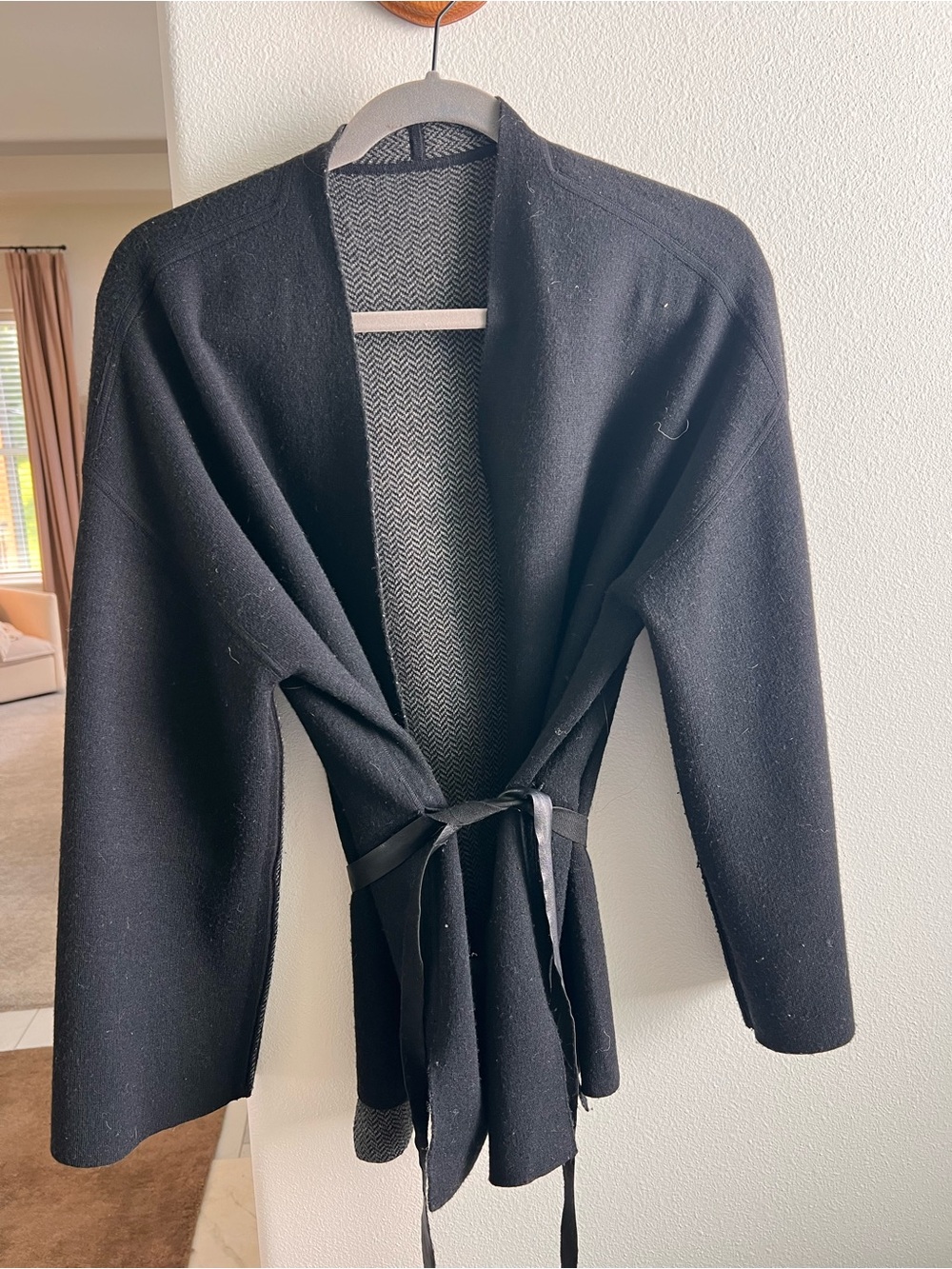 Black Wrap Jacket with Self-Tie Belt